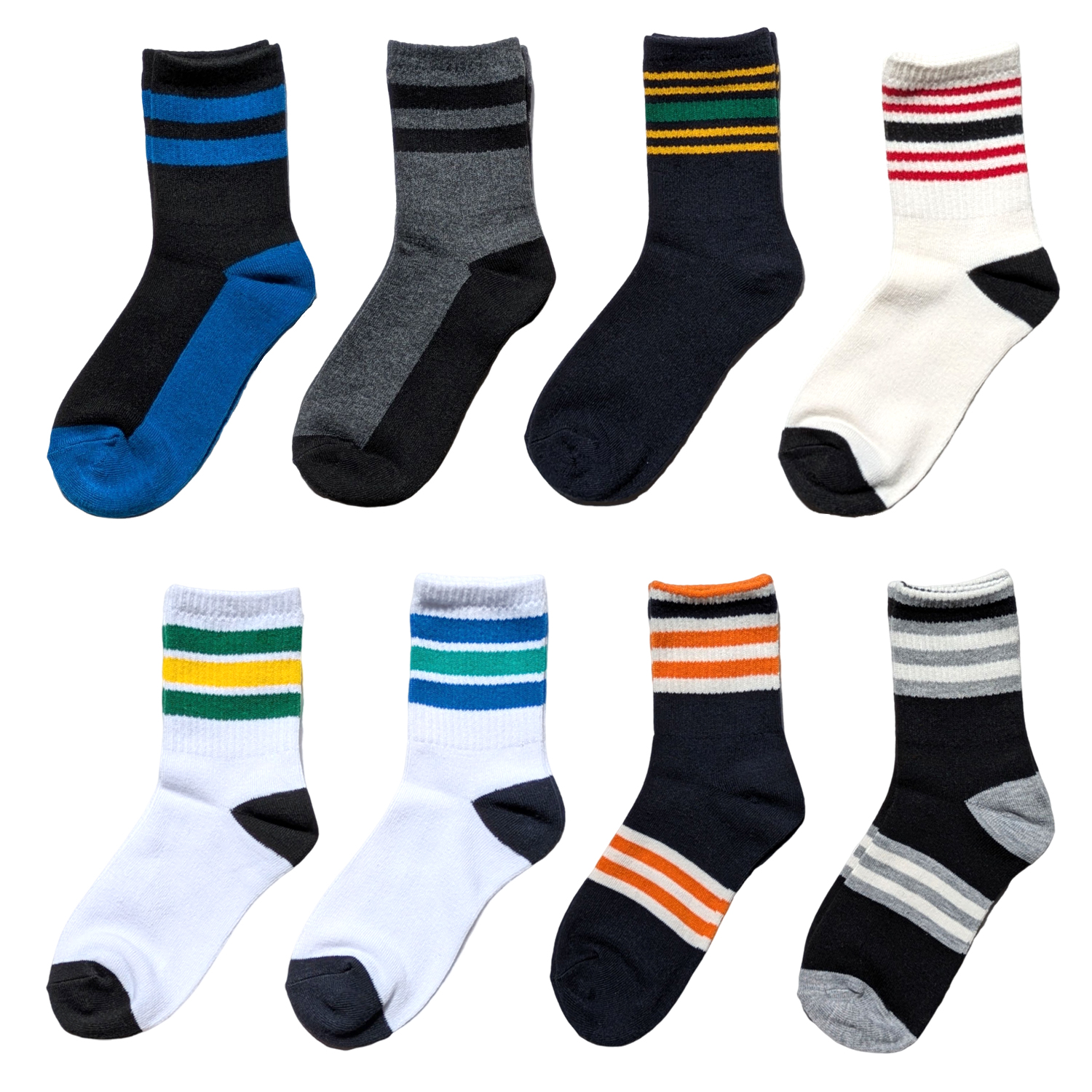 男児　綿混クルーソックス　ライン柄　【2サイズ展開/抗菌防臭加工】