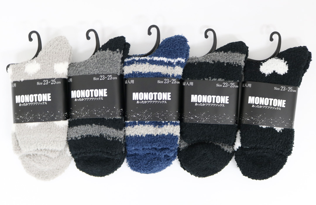 【秋冬マストアイテム☆】  婦人　あったかふわふわクルーソックス　モノトーン柄