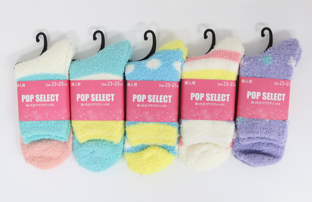 【秋冬マストアイテム☆】  婦人　あったかふわふわクルーソックス　ポップ柄