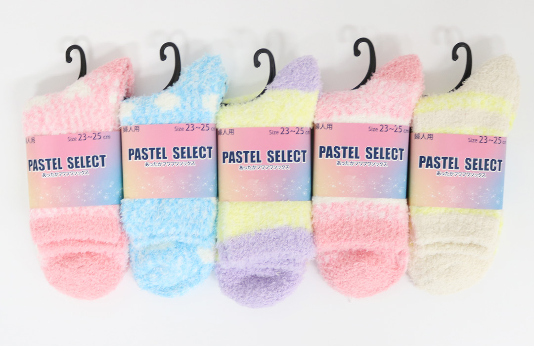 【秋冬マストアイテム☆】  婦人　あったかふわふわクルーソックス　パステル柄