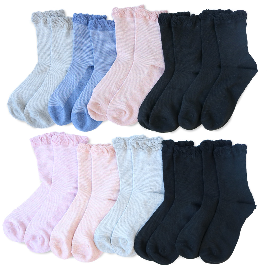 【爽やか快適な履き心地☆】 婦人　綿混クルー丈ソックス　メッシュ編み/アソートI/25SS