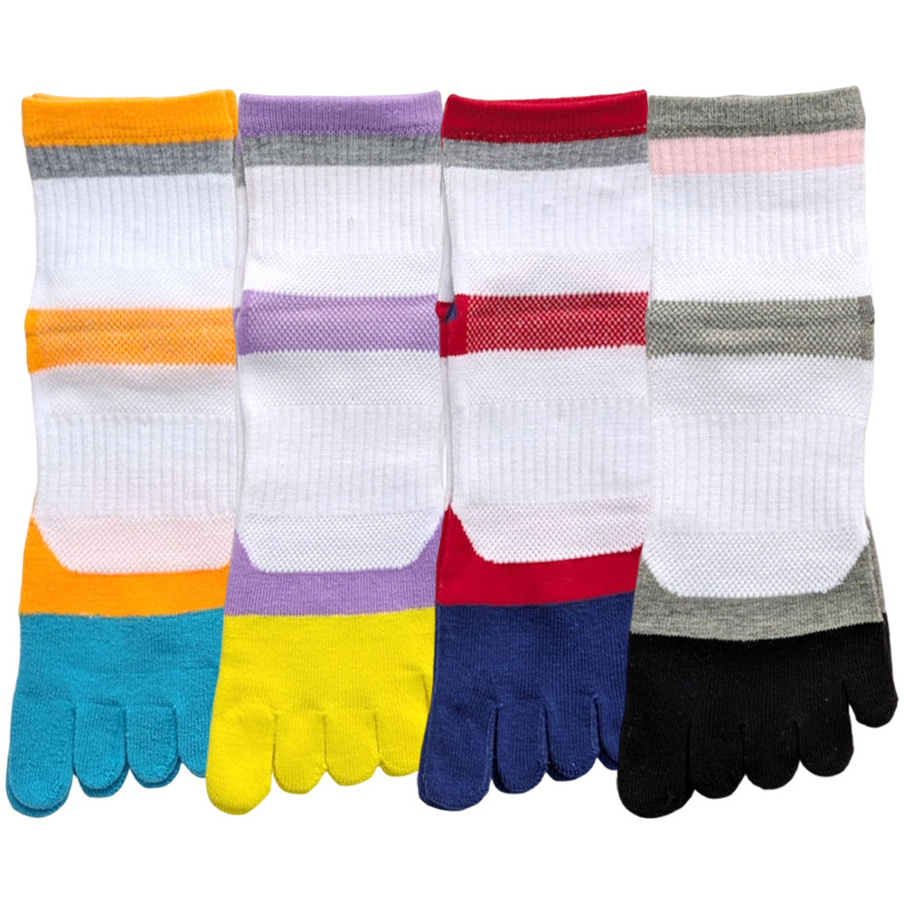 【年間定番】 婦人ミドル丈5本指ソックス　スポーツラインB柄/4カラー/かかと&サポート付き/部分メッシュ