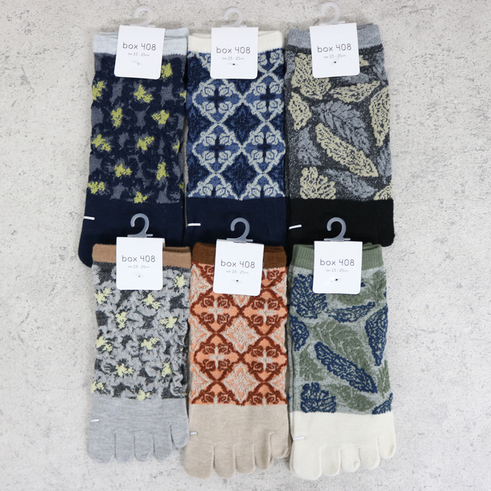 婦人ショート丈5本指ソックス　フロートボタニカル柄