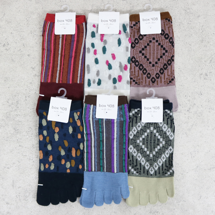 婦人ショート丈5本指ソックス　フロート幾何学柄