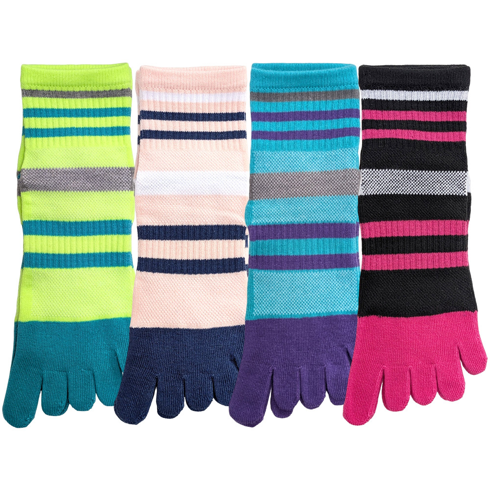 【年間定番】 婦人ミドル丈5本指ソックス　スポーツラインA柄/4カラー/かかと&サポート付き/部分メッシュ