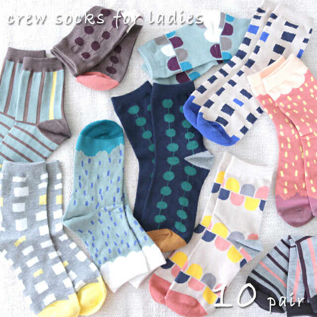 【個性的でオシャレ☆】　婦人　綿混クルー丈ソックス　北欧風柄